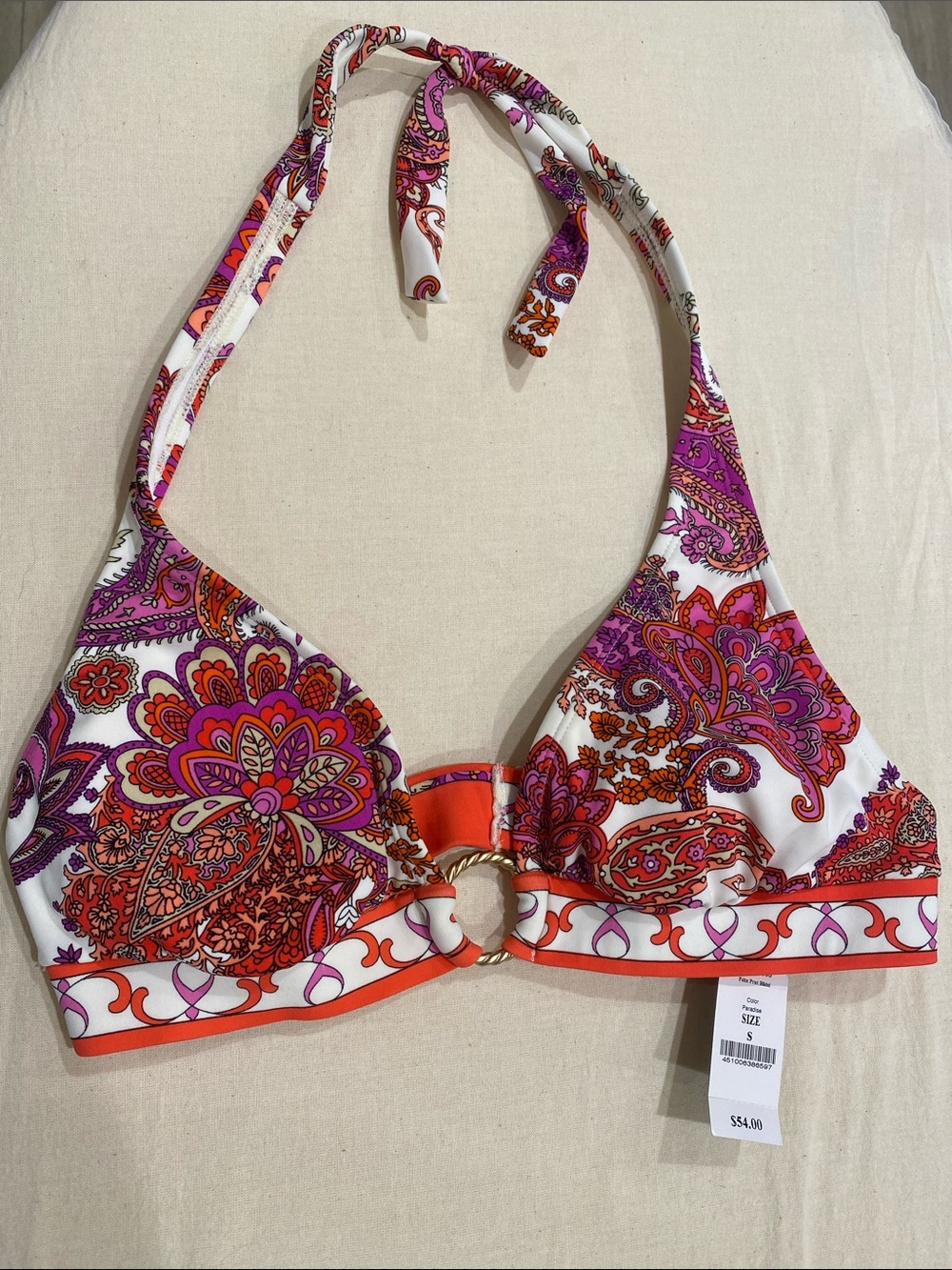 White House Black Market Pink & Orange Paisley Halter Bandeau with Ring